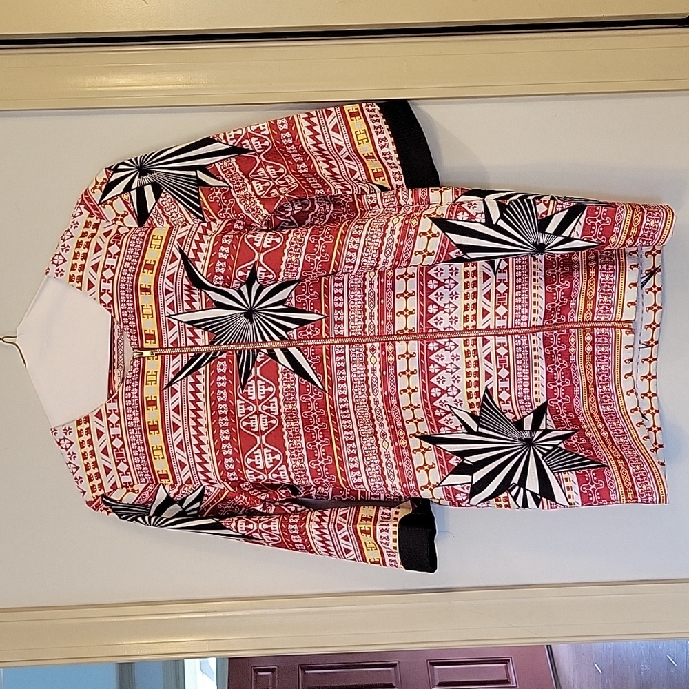 Jaune Rouge, Paris Boutique, Size MED Red Aztec Zip Up Dress NWOT